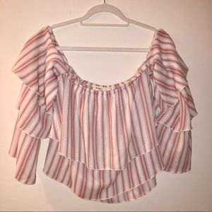 Pink striped off the shoulder top